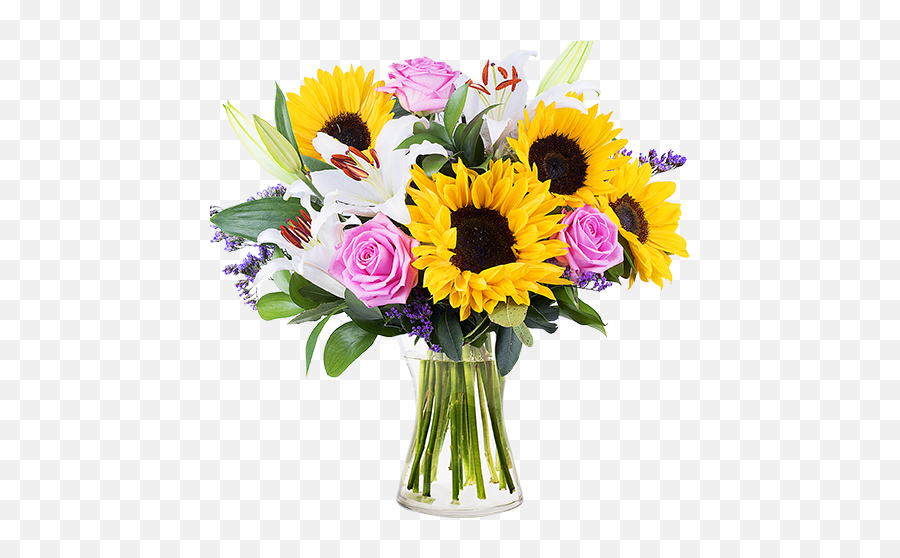 Confetti Sunflowers And Lilies - Sunflower Bouquet With Roses Png,Sunflowers Transparent