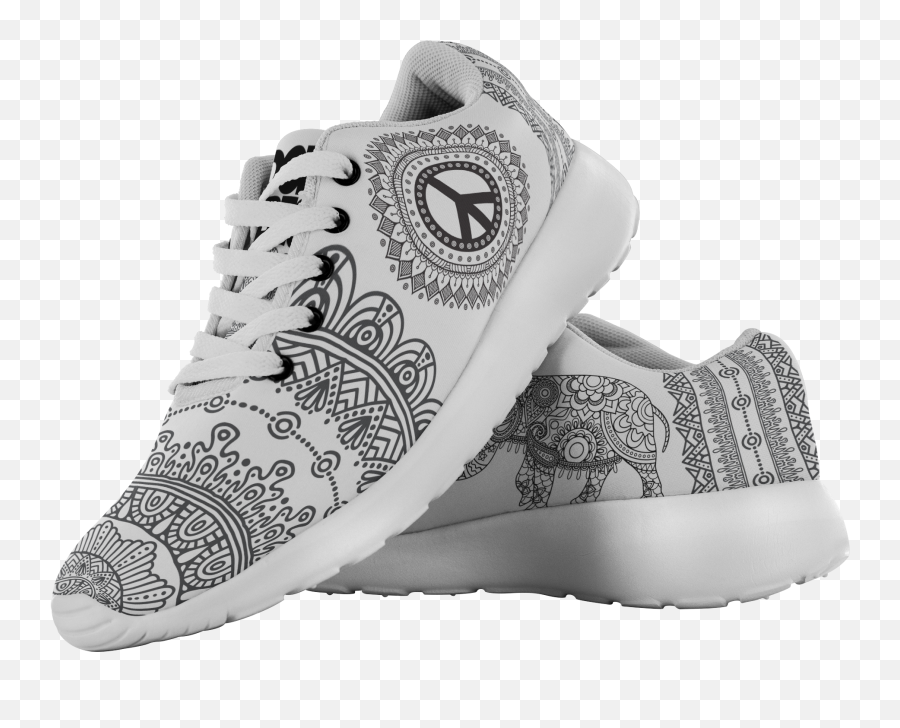 Chakra Peace Black U0026 White Elephant Shoes - Mandala On Shoes Png,White Elephant Png