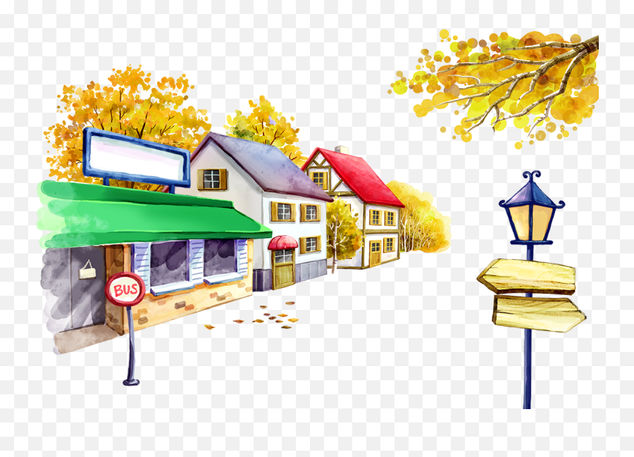 Bus Stop Illustration Houses Street - Cartoon Houses And Street Png,House  Cartoon Png - free transparent png images 