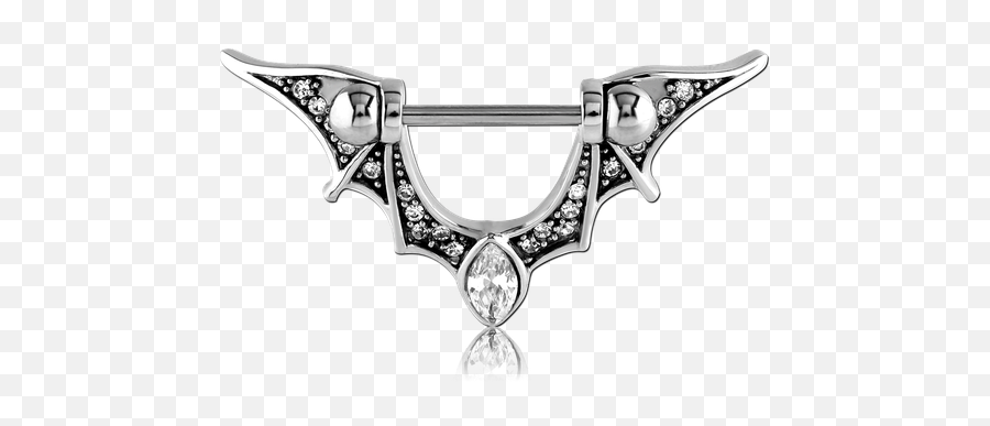 Surgical Steel Grade 316l Jeweled Nipple Shield - Bat Wings Wing Nipple Shield Jewelry Png,Shield With Wings Png