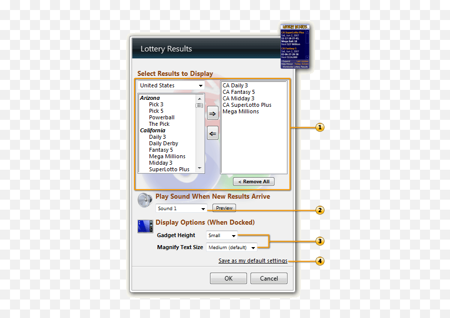 Lottery Results Gadget Guide Post - Vertical Png,Vista Hover Icon Effect For Xp