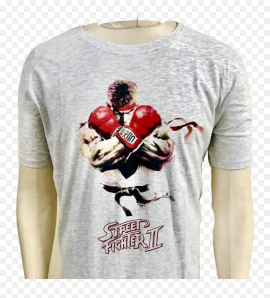 Half Sleeve Street Fighter Ii T - Shirt For Men Ash E Png,Street Fighter Ii Logo