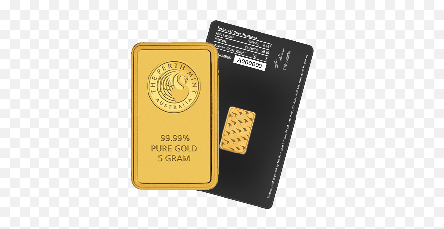 5 Gram Gold Bar Perth Mint Black Certicard - Buffelsfontein Beesboerdery Png,Gold Bars Png