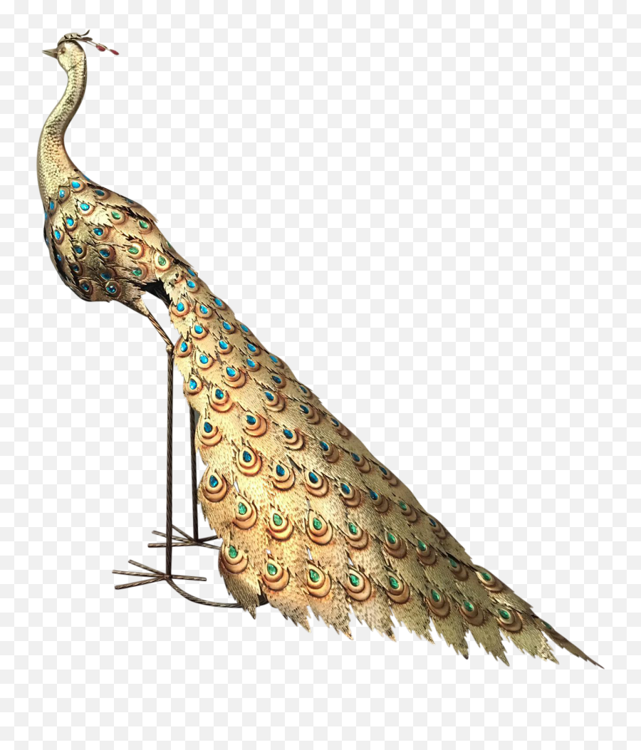 Large Hollywood Regency Gold Metal Peacock Statue - Transparent Boho Peacock Png,Peacock Png