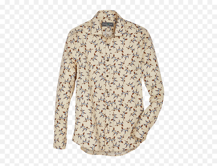 Paisley U0026 Gray Slim Fit Sport Shirt Cream Geese Print - Long Sleeve Png,Cream Icon Dress