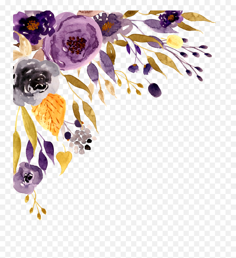 Download Hd Flowers Floral Border Purple Watercolor - Purple Watercolor Flower Border Png,Watercolor Border Png