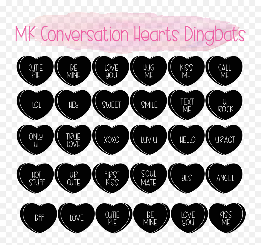 Miss Kate Cuttables Conversation Hearts Dingbat Font - Girly Png,Candy Hearts Png