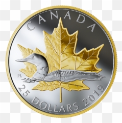2019 Canadian 25 Timeless Icons Loon - oz Fine Silver u0026 Goldplated Piedfort Coin png