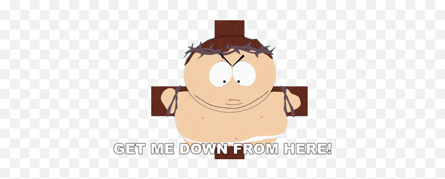 Get Me Down From Here Eric Cartman Sticker - Get Me Down Cartman On A Cross Gif Png,Catwoman Tumblr Icon