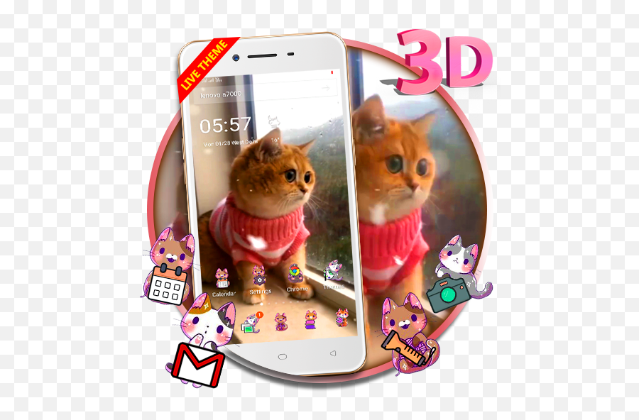 3d Cute Cat Live Launcher Theme Apk 112 - Download Free Smartphone Png,Cute Settings Icon