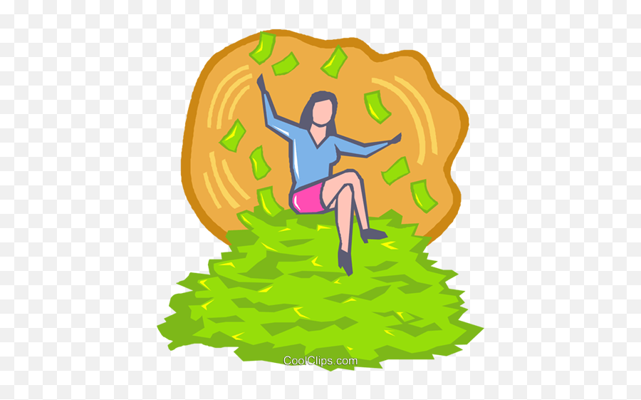 Woman Sitting - Women With Money Pile Clipart Png,Pile Of Money Png