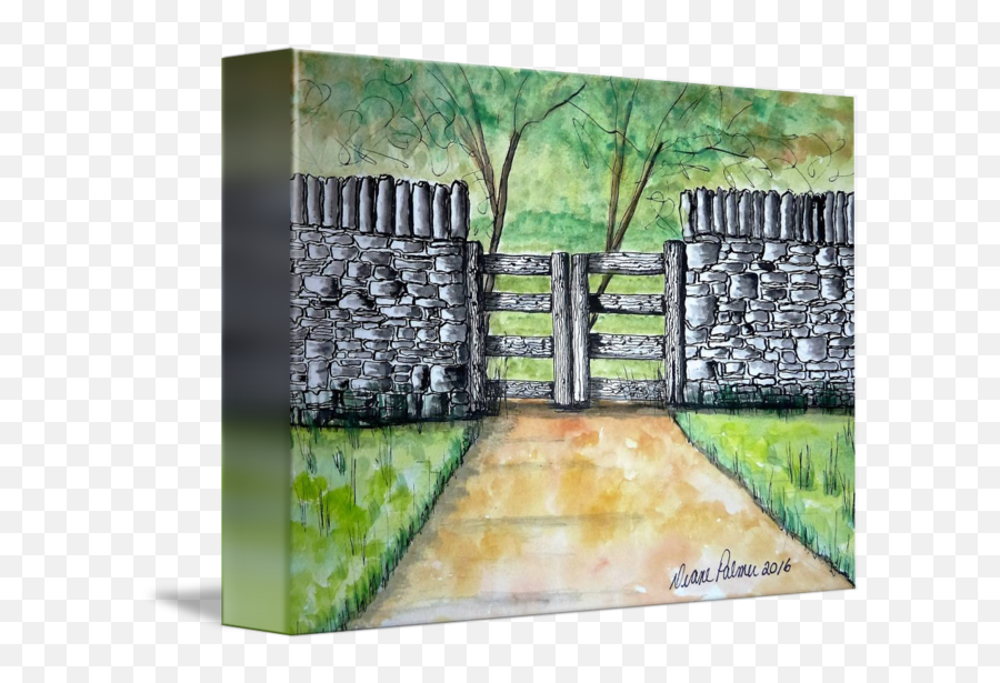 Stone Wall Ink And Watercolor Painting By Diane Palmer - Visual Arts Png,Stone Wall Png