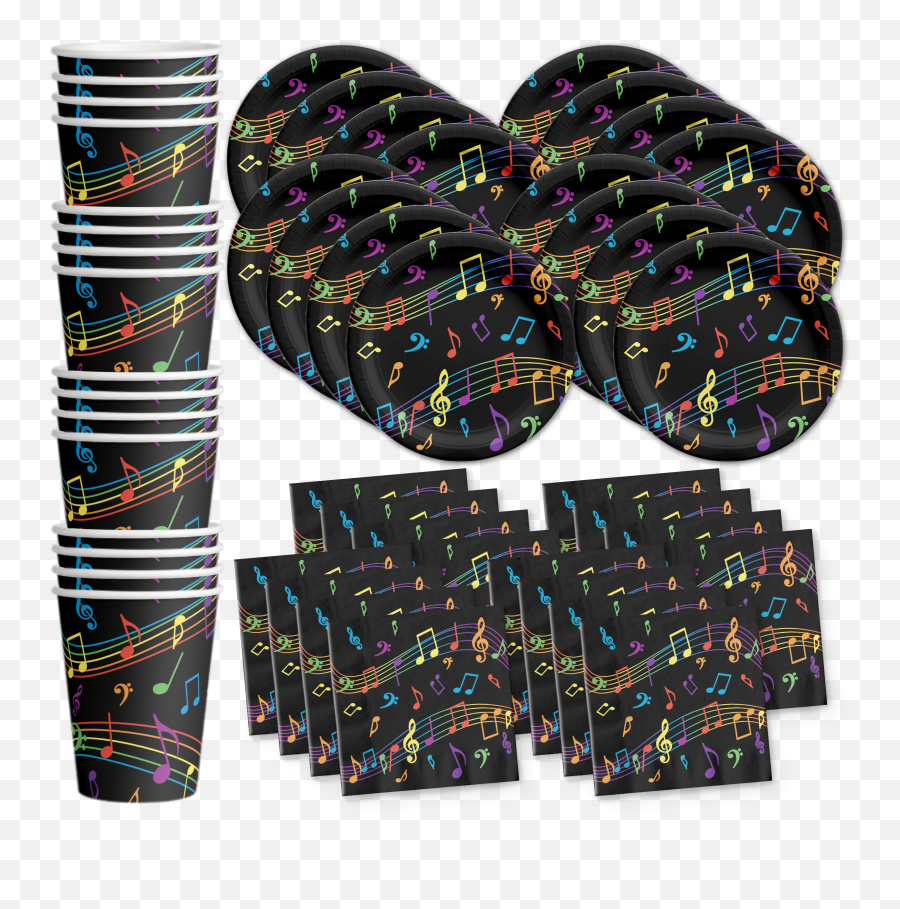 Colorful Music Notes Birthday Party Tableware Kit For 16 Guests - Billie Eilish Party Decor Png,Colorful Musical Notes Png