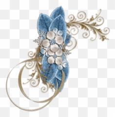 Corner Border Borders Flower Flowers Frame Blue Deco - Silver Png