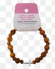Olive Wood Stretch Bracelet Beads And Inlet Cross - Prayer png