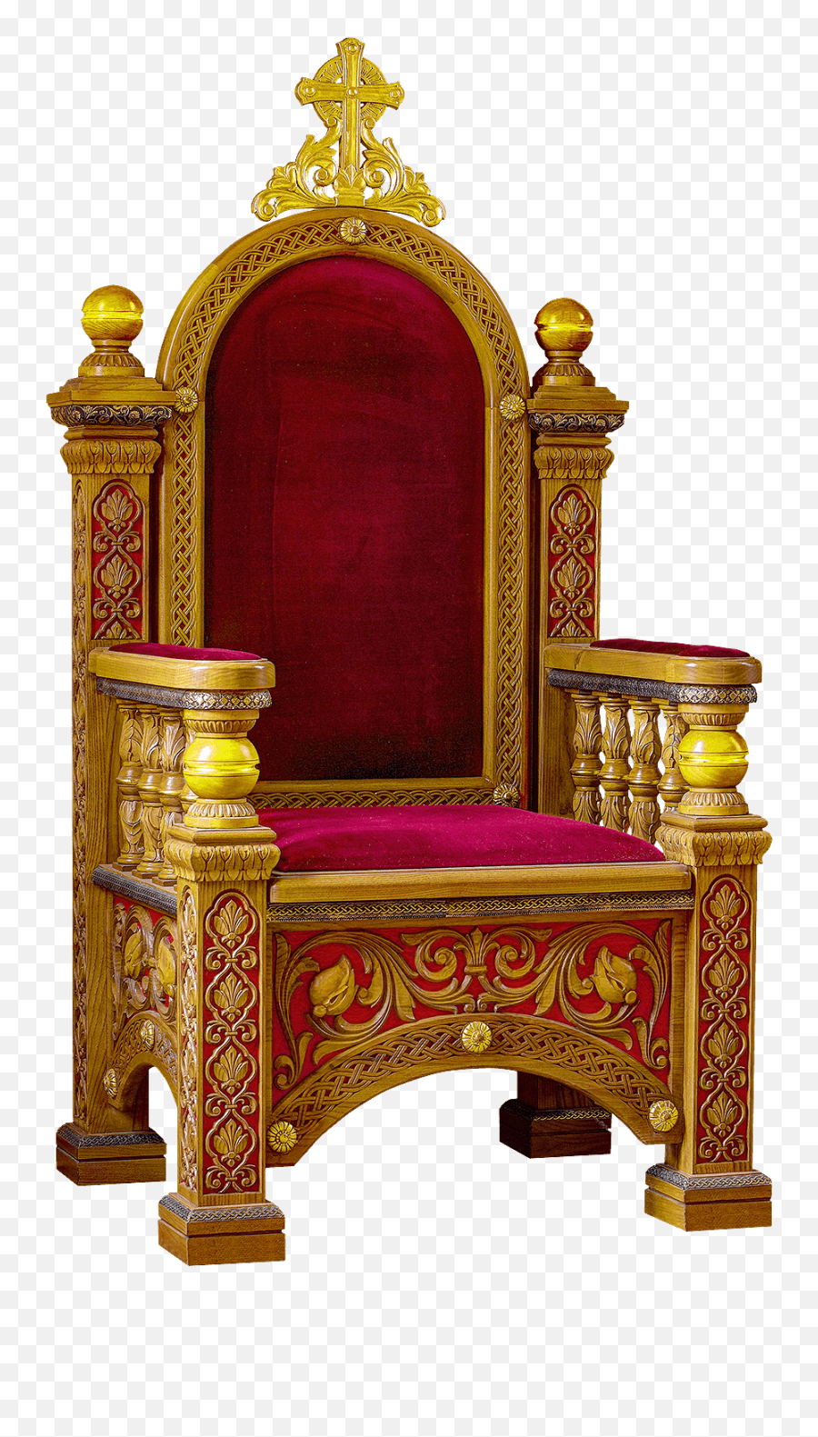 Accented Carved Bishops Throne With Full Velvet Back - Holy Throne Png,Antique Russian Orthodox Icon