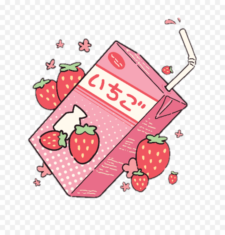 Aesthetic Kawaii Milk Strawberry Pastel Pink - Strawberries Aesthetic Kawaii Strawberry Png,Cigarettes Png