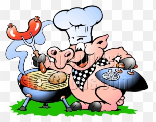 Chef Pig Bbq Grill Cooking Hotdogs U0026 Chicken - Bbq Cartoon Pig Png,Bbq Logos