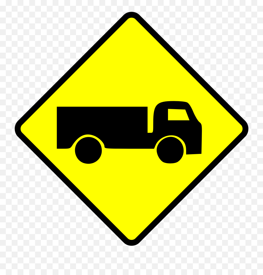 Painted Warning Sign Depicting A Truck - Trucks Caution Sign Png,Warning Sign Transparent