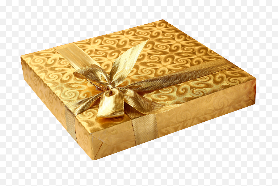 Golden Present With Bow Png Image - Birthday Gift Png Hd,Gold Bow Transparent Background