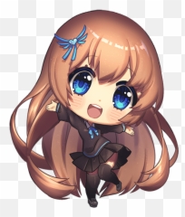 Anime Chibi Girl With Brown Hair And Blue Eyes Download - png