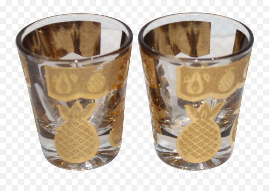 Vintage Shot Glasses Gold Design Fruits By Culver Ltd - A Pair Serveware Png,Shot Glass Png