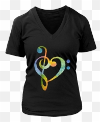 Watercolor Rainbow Heart Bass Clef T - Shirt Pog Mo Thoin Png,Bass Clef Png