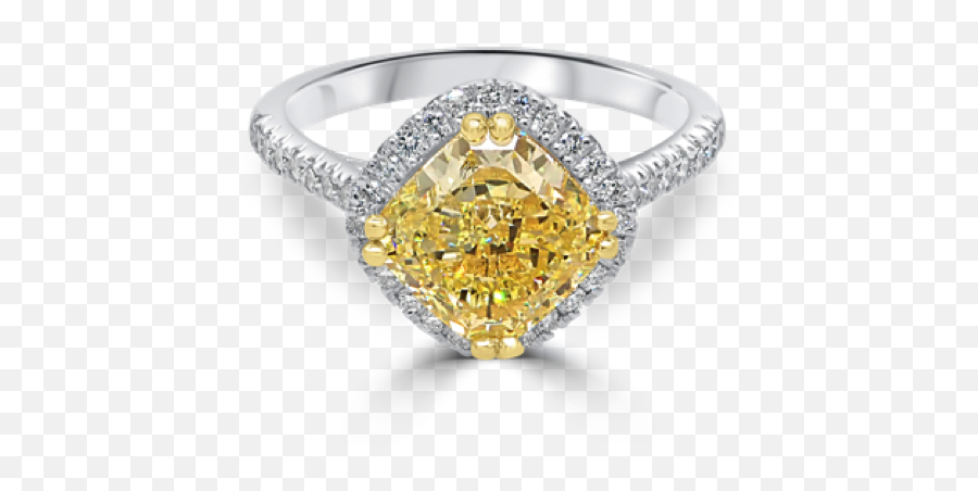 Yellow Cushion Diamond Halo Engagement Ring - Engagement Ring Png,Wedding Ring Transparent Background