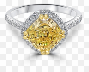 Yellow Cushion Diamond Halo Engagement Ring - png