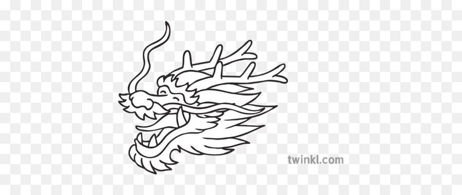 Chinese Dragon Head Black And White Illustration - Twinkl Chinese Dragon Head Coloring Png,Dragon Head Png