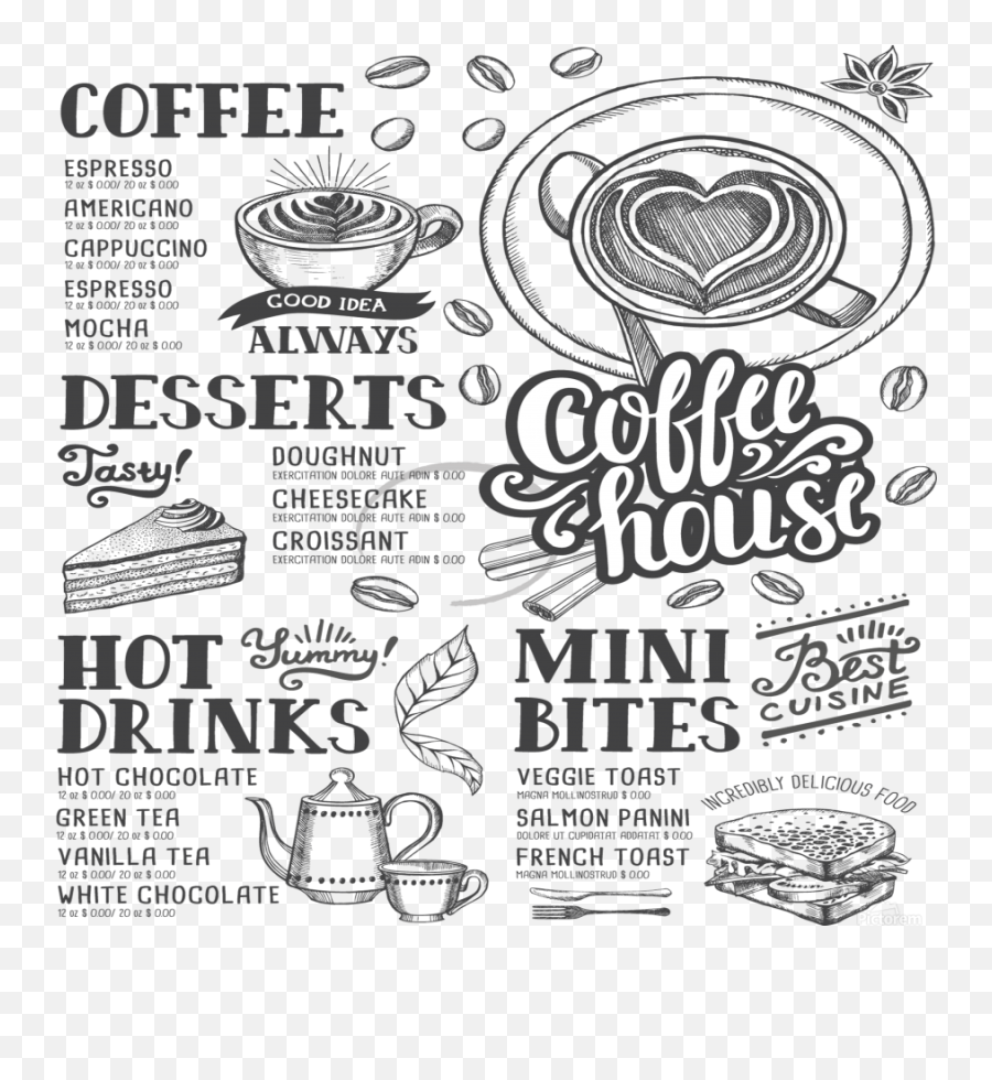 Vintage Coffee Tea Cafe Hamburger Menu Shop - Doodle Art Restaurant Menu Png,Google Hamburger Icon