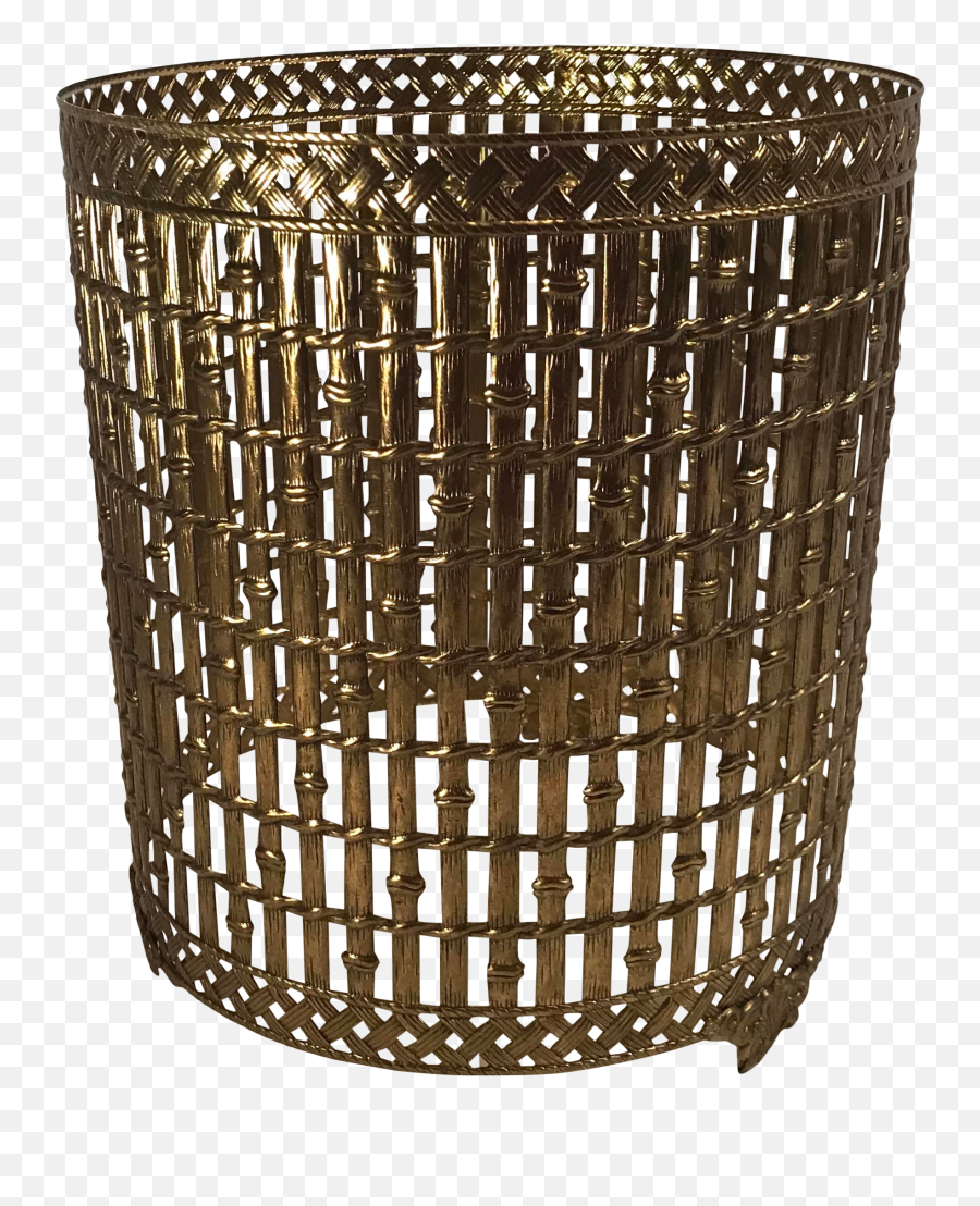 Vintage Gold Metal Hollywood Regency Faux Bamboo Trash Can Cover - Gold Png,Trash Can Transparent