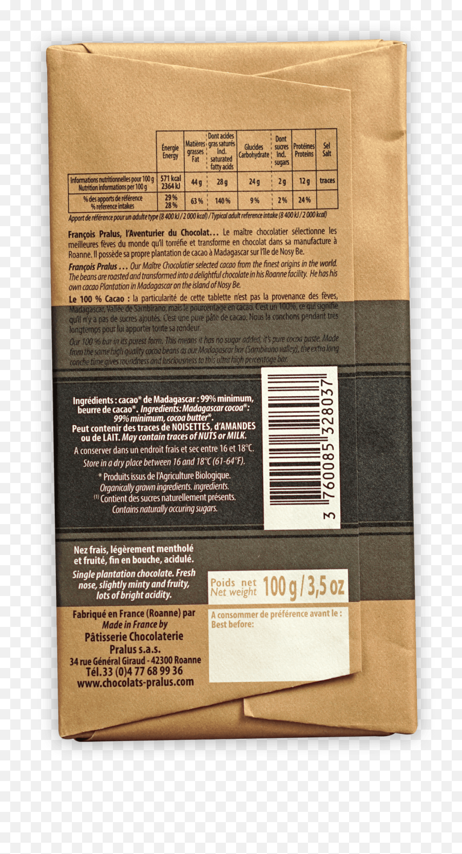 Pralus Le 100 Madagascar Dark Chocolate - Bar U0026 Cocoa Horizontal Png,Icon Alliance Dark Review