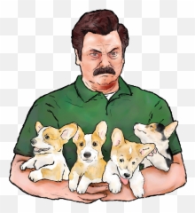 Ron Swanson U0026 Corgi Puppies - Ron Swanson Corgi Full Size Ron Swanson T Shirt Png,Corgi Png