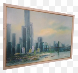 1970s City Skyline With Twin Towers - Poster Frame png