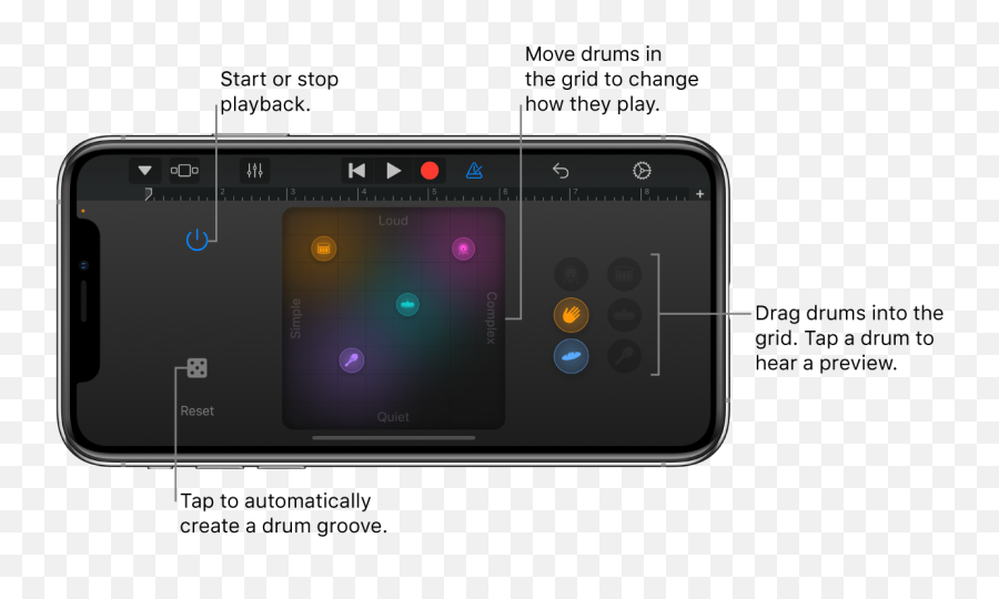 Play The Smart Drums In Garageband For Iphone - Apple Support Garageband Smart Drums View Icon Png,Playback Icon
