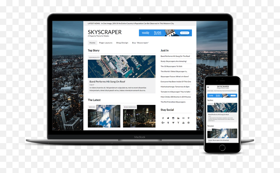 Skyscraper Weebly Magazine Theme - Weebly Theme For Free Png,Weebly Icon