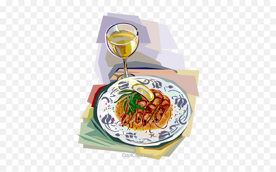 French Seafood With Glass Of Wine Royalty Free Vector Clip - Langostino Png,Glass Of Wine Png