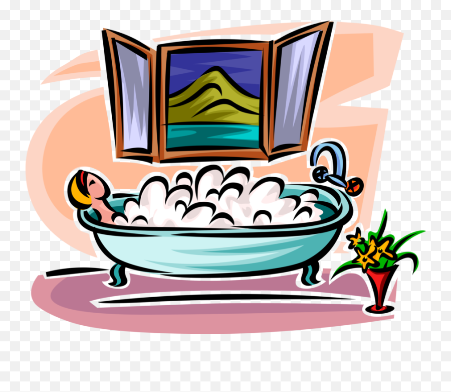 Woman Relaxes In Bubble Bath - Vector Image Woman Bathroom Illustration Vector Png,Bubble Bath Png