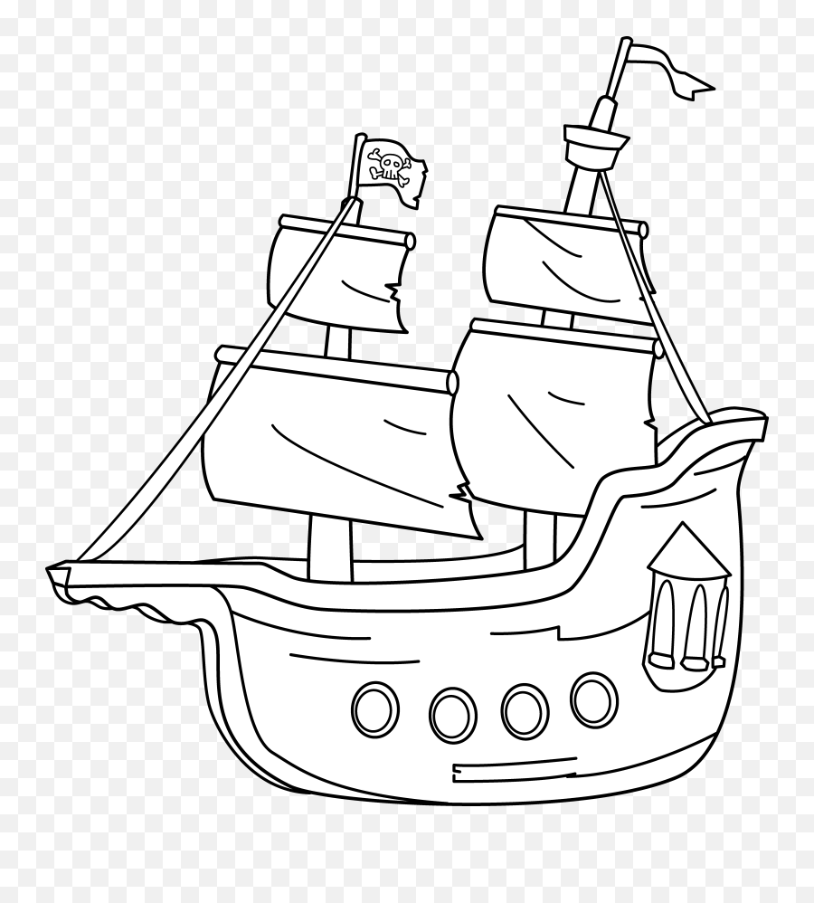 Pirate Ship Outline Clip Art - Clipartix Line Art Pirate Ship Png,Pirate Ship Png