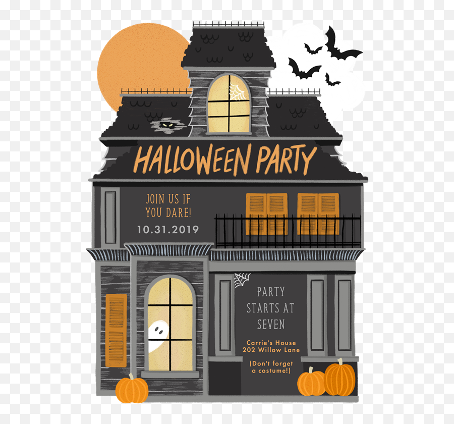 Spooky House Invitations Greenvelopecom - Roof Shingle Png,House Party Icon