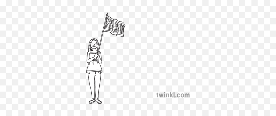 Girl Holding American Flag Day Usa Emergent Reader Ks1 - Child Counting Black White Png,Black And White American Flag Png