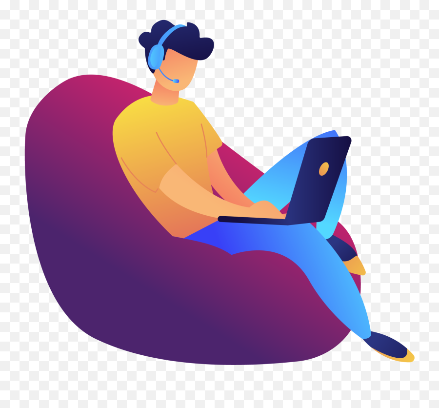 1 - Guys On Bean Bag With Laptop In Vector Clipart Full Working On Laptop Vector Png,Icon Bags Laptop