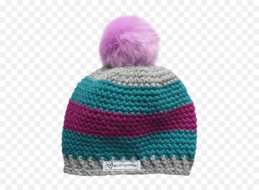 Mulit - Colored Striped Winter Hat With Purple Faux Fur Pom Pom U2014 Mouse Sparrow Beanie Png,Winter Hat Png