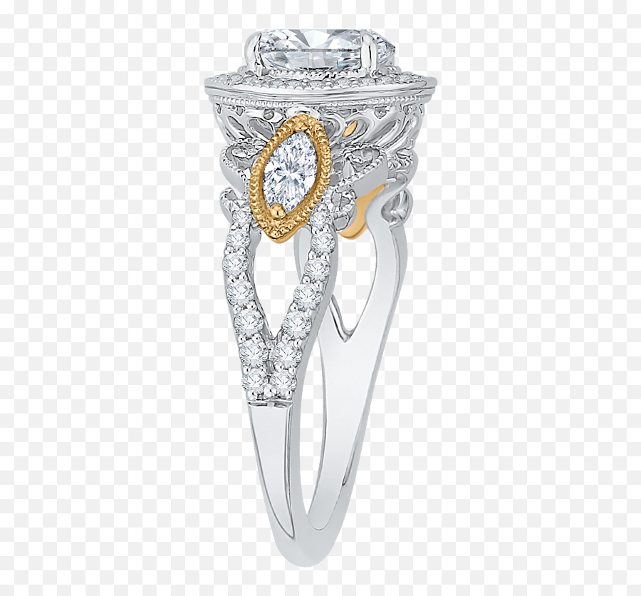 14k Two Tone Gold Oval Diamond Halo Engagement Ring Semi Mount - Engagement Ring Png,Halo Ring Png
