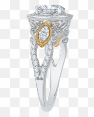 14k Two Tone Gold Oval Diamond Halo Engagement Ring Semi Mount - Engagement Ring Png,Halo Ring Png