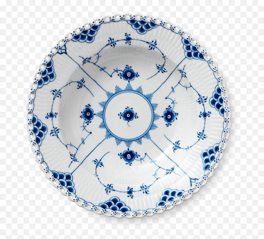 Blue Fluted Full Lace Soup Plate - Royal Copenhagen Full Lace Plate Png,Lace Border Transparent