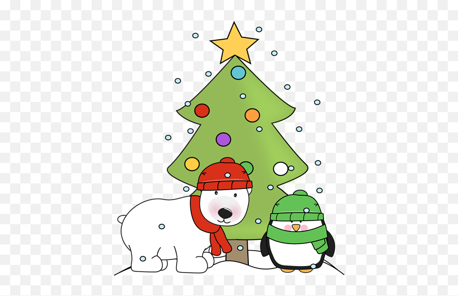 Download Penguin Polar Bear And Christmas Tree In The Snow - Penguin And Polar Bear Christmas Png,Snow Trees Png