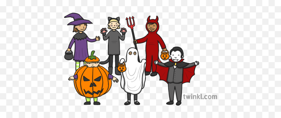 6 Trick Or Treating Children Illustration - Twinkl Cartoon Png,Trick Or Treat Png