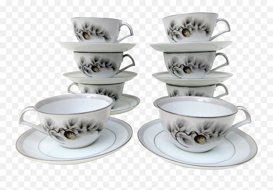 1950u0027s Vintage Chinese Pine Kent Silver Tea Cups - Set Of 8 Porcelain Png,Tea Set Png
